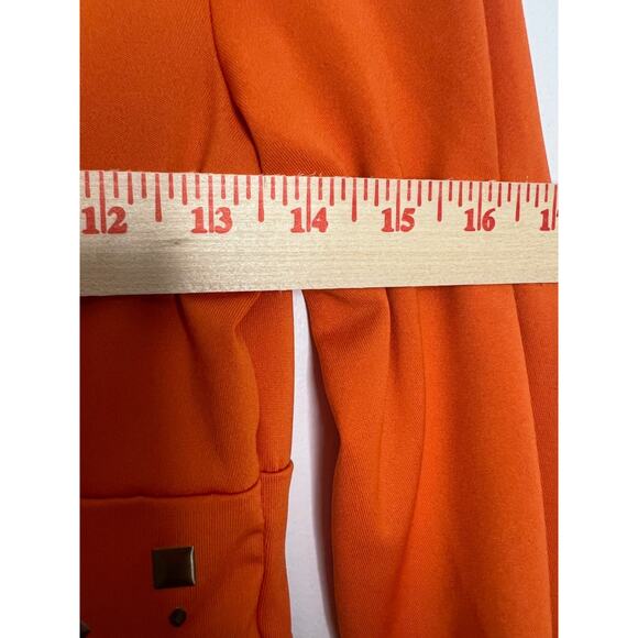 Women's Poly/Spandex Knit V-Neck Baby Doll Orange Studs 3/4 Small - Picture 7 of 7